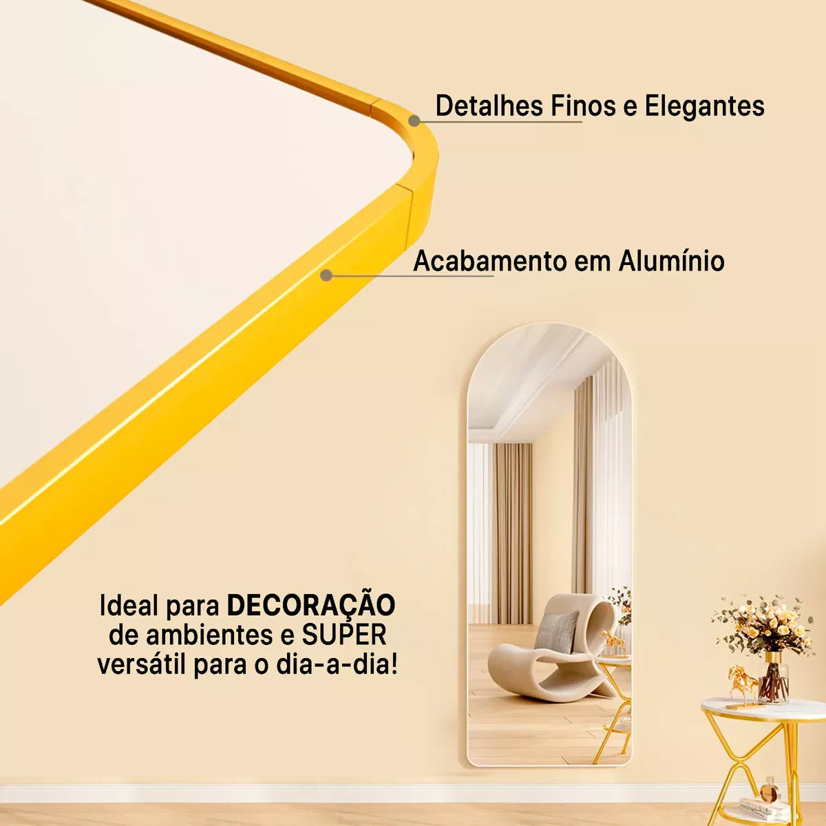 Espelho Pinterest Grande com Suporte & Moldura Dourada